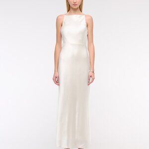 Abercrombie & Fitch High Neck Crinkle Satin Maxi Dress